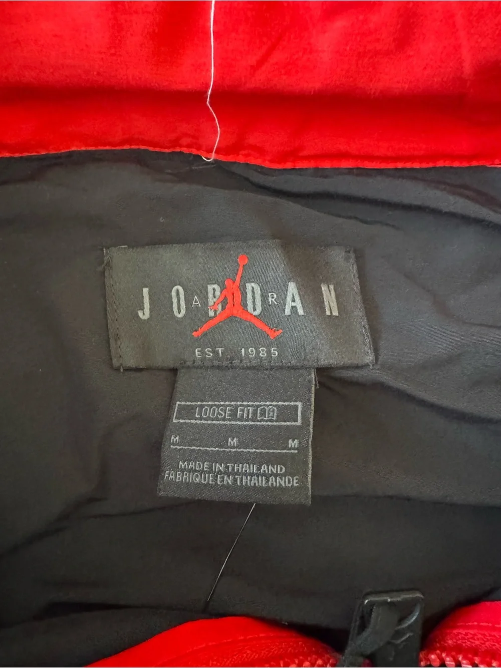 Jordan Red Black Hooded Colorblock Jacket with White Accents